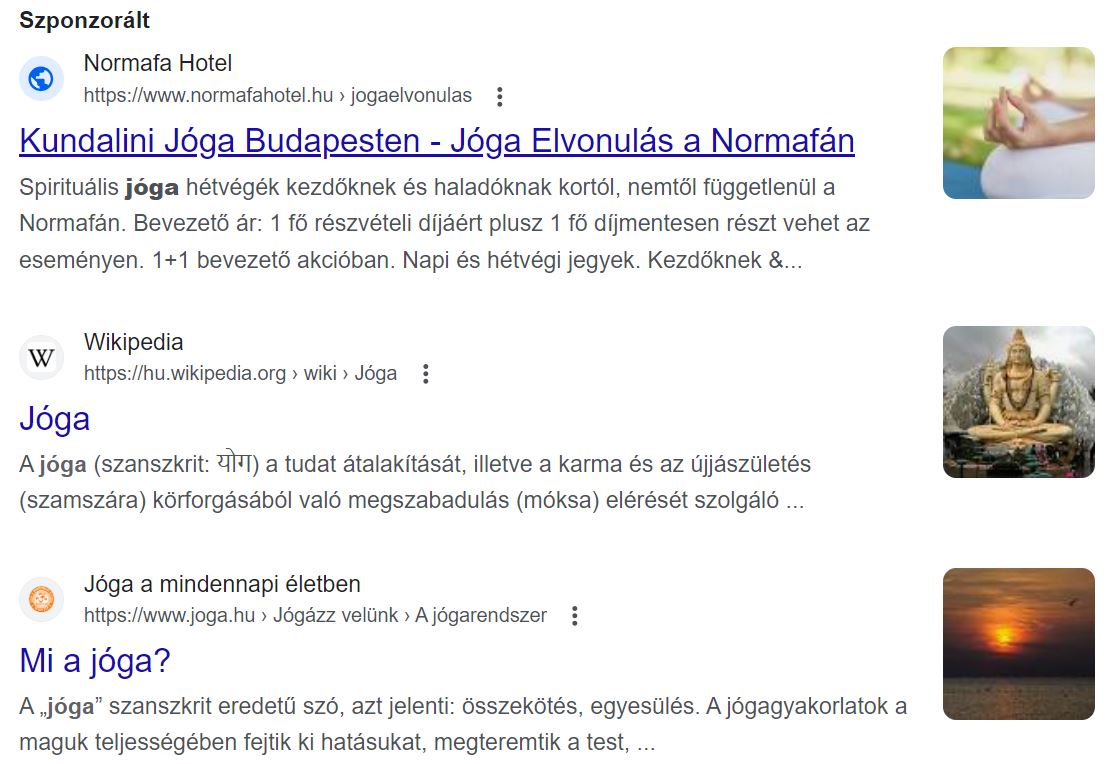 jóga google találatok